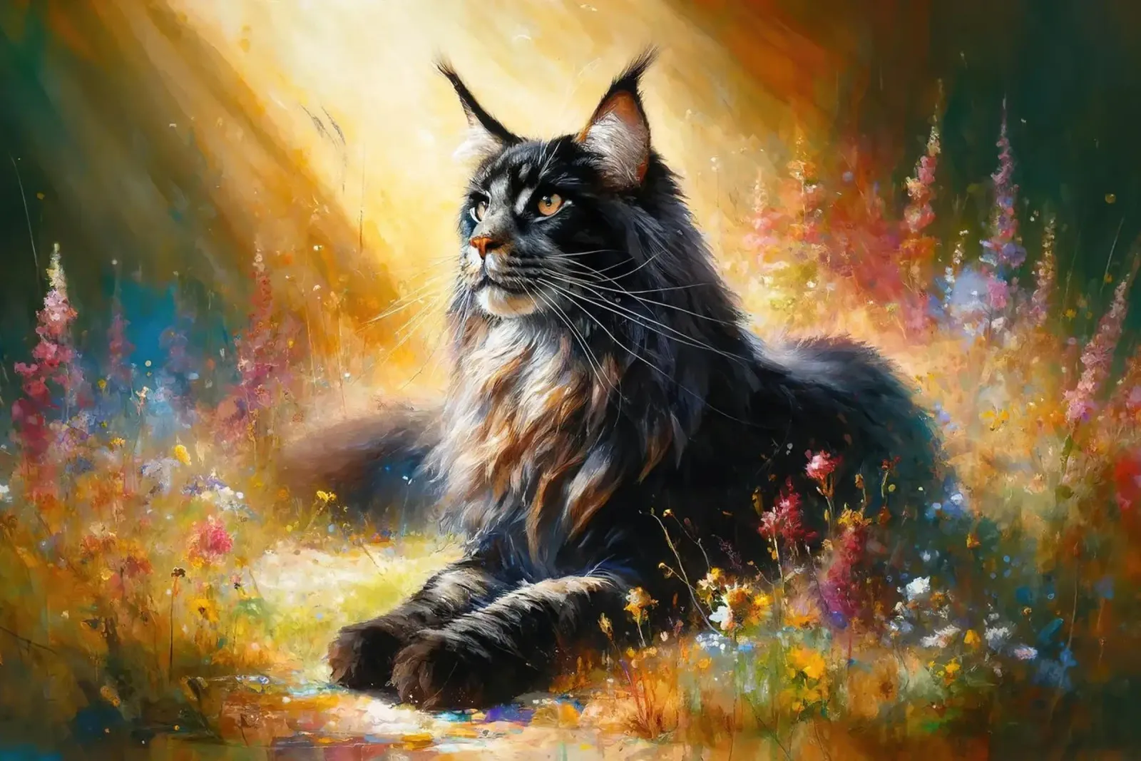 Enchanted Lynx in Floral Glow canvas with Floater frame by Chromatic Fusion Studio