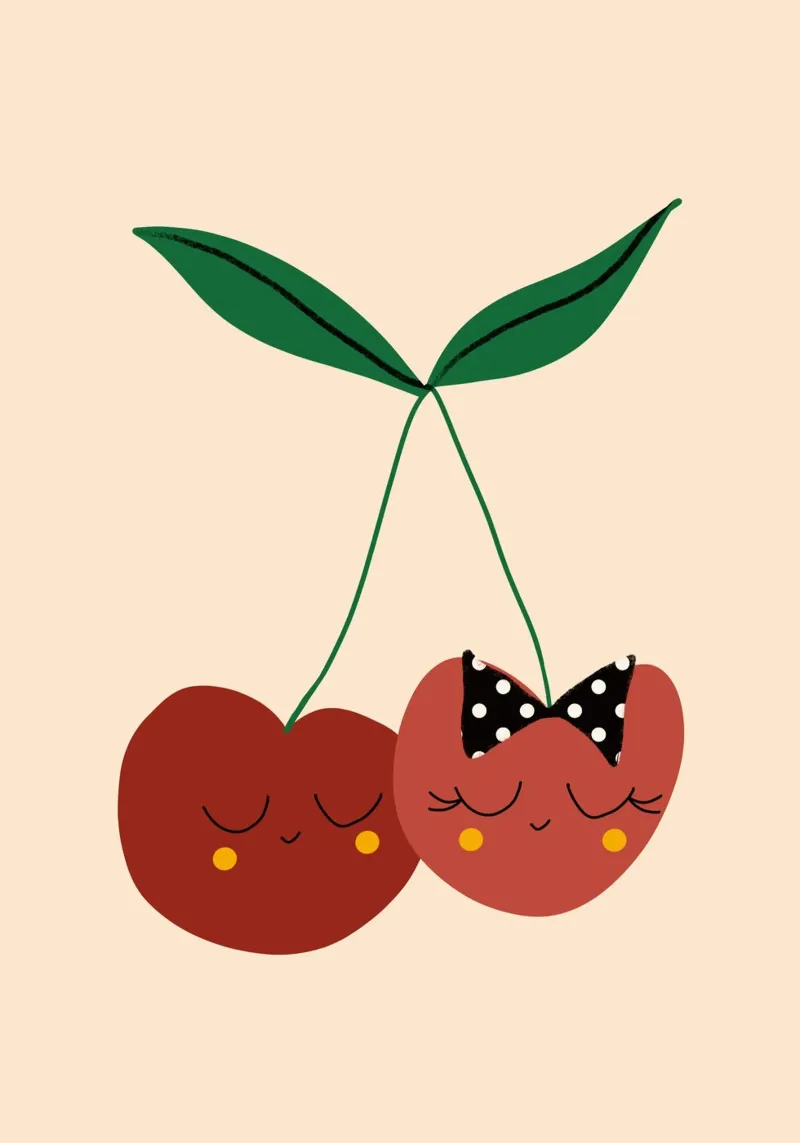 Amici della ciliegia - Arte della frutta poster con telaio in plastica da susanacosta