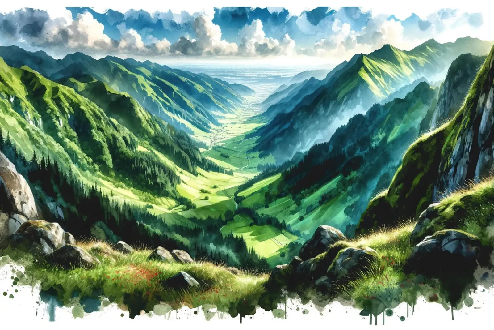 Paesaggio di una vasta valle montana tela con Cornice a cassetta da Chromatic Fusion Studio