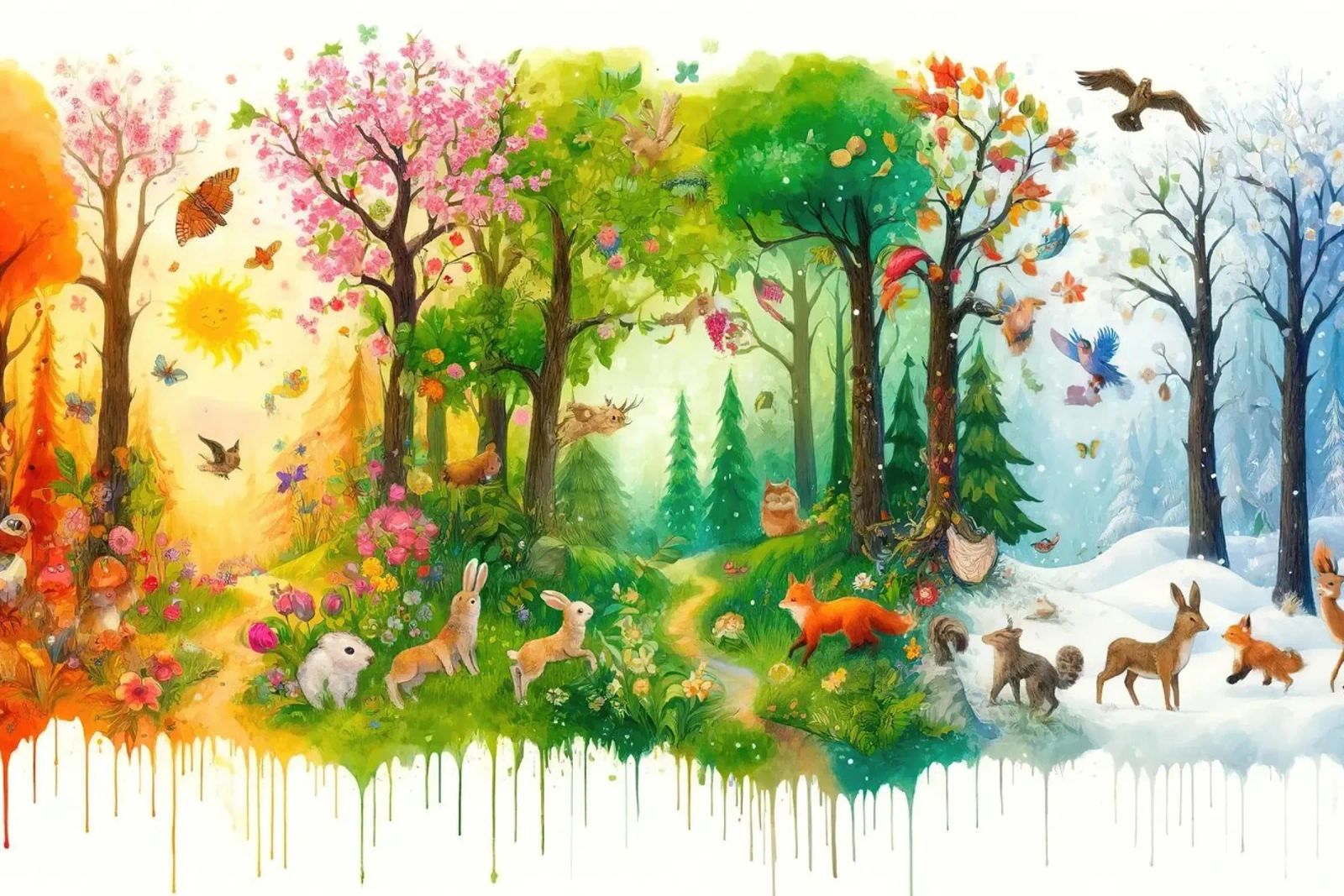 Wald im Wandel der Jahreszeiten Poster von Chromatic Fusion Studio