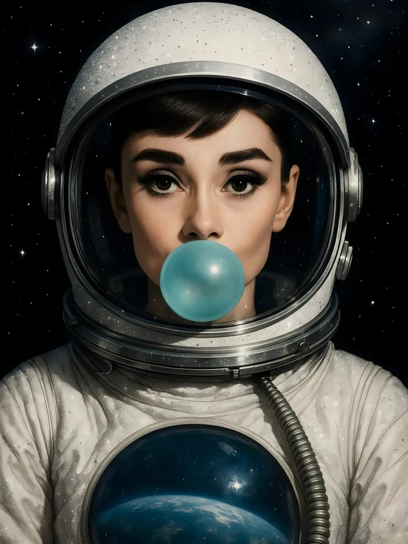 AUDREY HEPBURN BUBBLEGUM SPACE ASTRONAUT canvas by ARTOMATIC