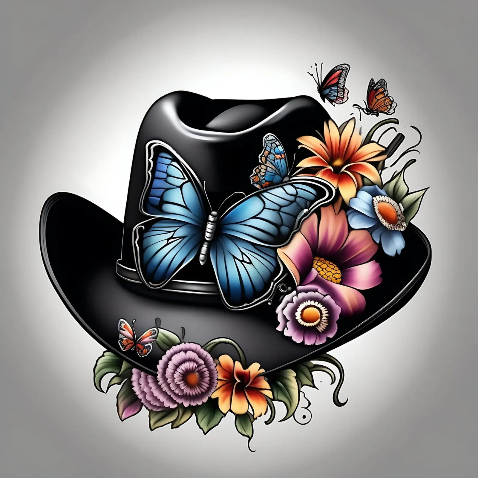 Cappello da cowboy nero con fiori e farfalle tela con Cornice a cassetta da Farb- und Blütenzauber by LK