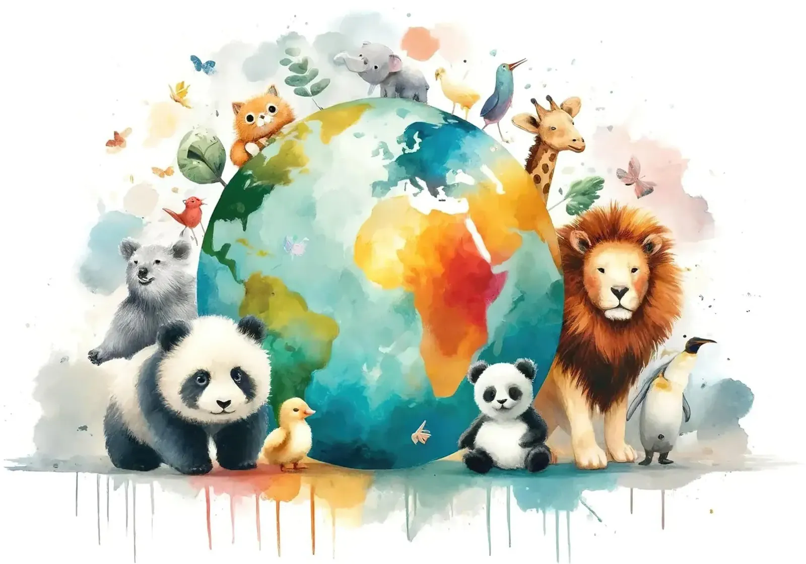 Global Harmony with Playful Animals canvas with Floater frame by Chromatic Fusion Studio