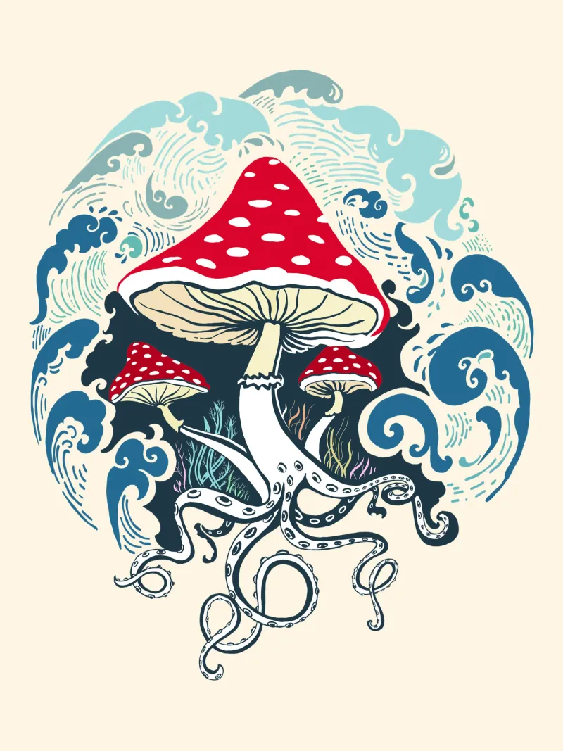 Fliegenpilz Wasser Krake Meer Poster mit Aluminium Rahmen von DYDesign