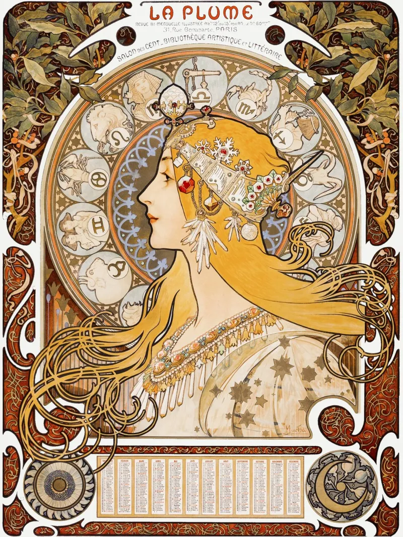 Zodiaco / La penna di Alphonse Mucha, 1896 poster con telaio in plastica da Art History