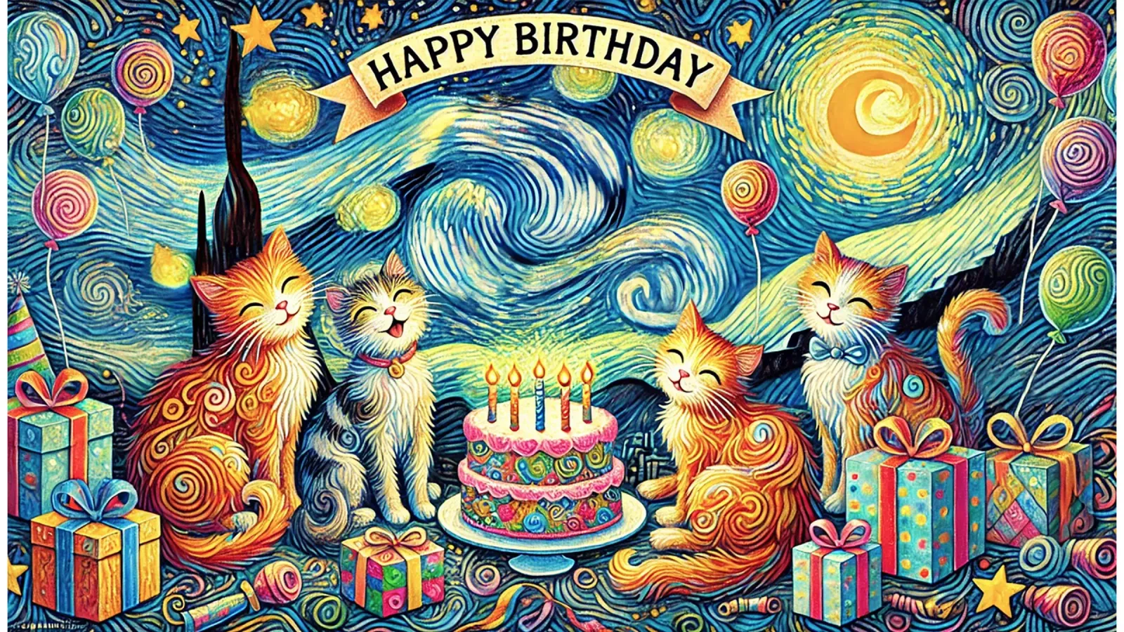 Happy Birthday Kitty Cat Edition pellicola backlit da Vintage Van Gogh