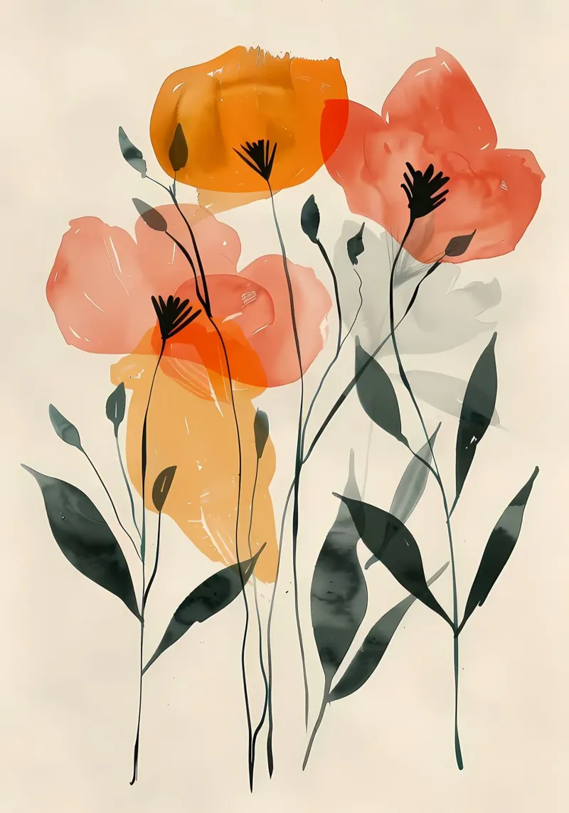 fiori petali floreali foglie steli natura botanica poster con telaio in alluminio da Ashish Kashyap