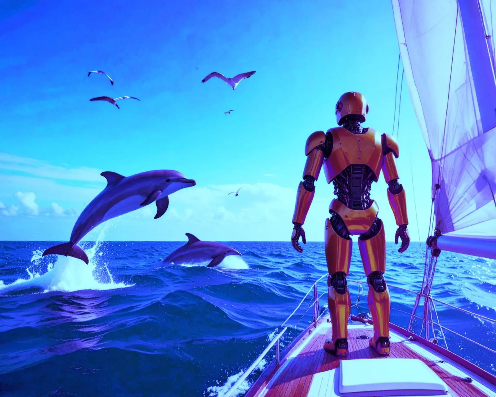 ROBOT SUR UN VOILIER. Eau bleue. metacrilato de Thierry vobmann photography