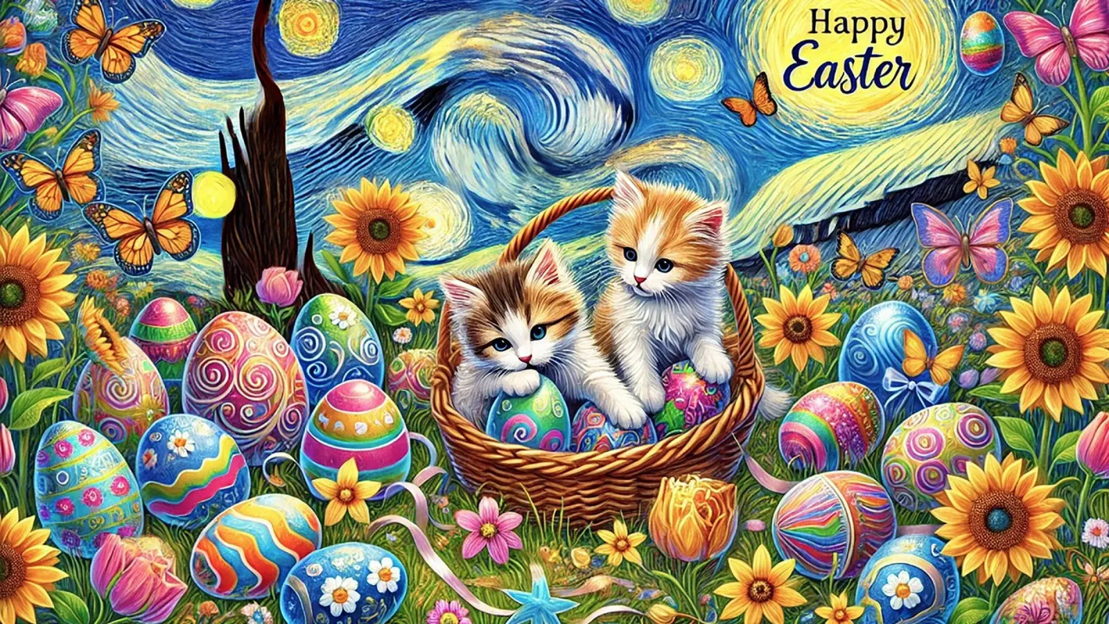Happy Easter Kitty Cat Edition pellicola backlit da Vintage Van Gogh