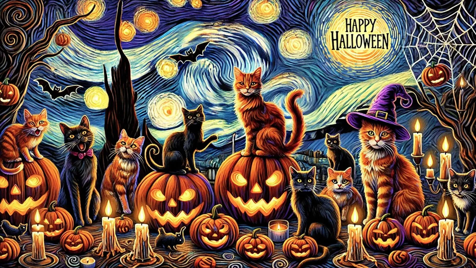 Happy Halloween Kitty Cat Edition pellicola backlit da Vintage Van Gogh