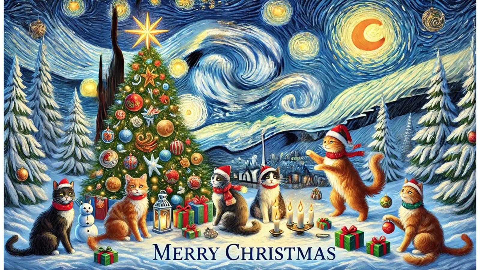 Merry Christmas Kitty Cat Edition plexiglass da Vintage Van Gogh
