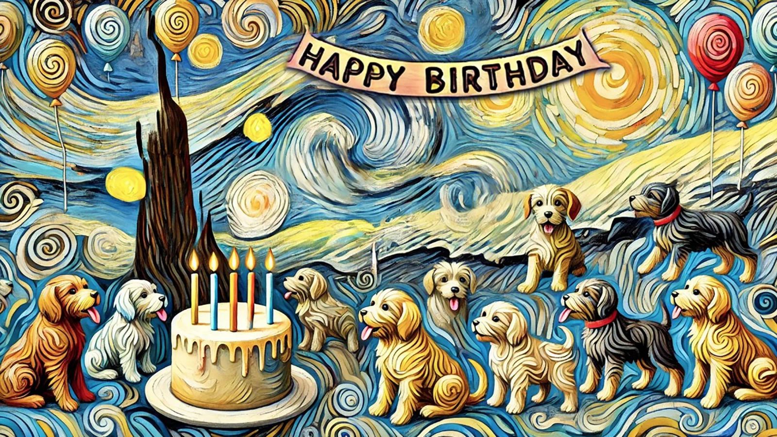 Happy Birthday Puppy Edition Poster von Vintage Van Gogh