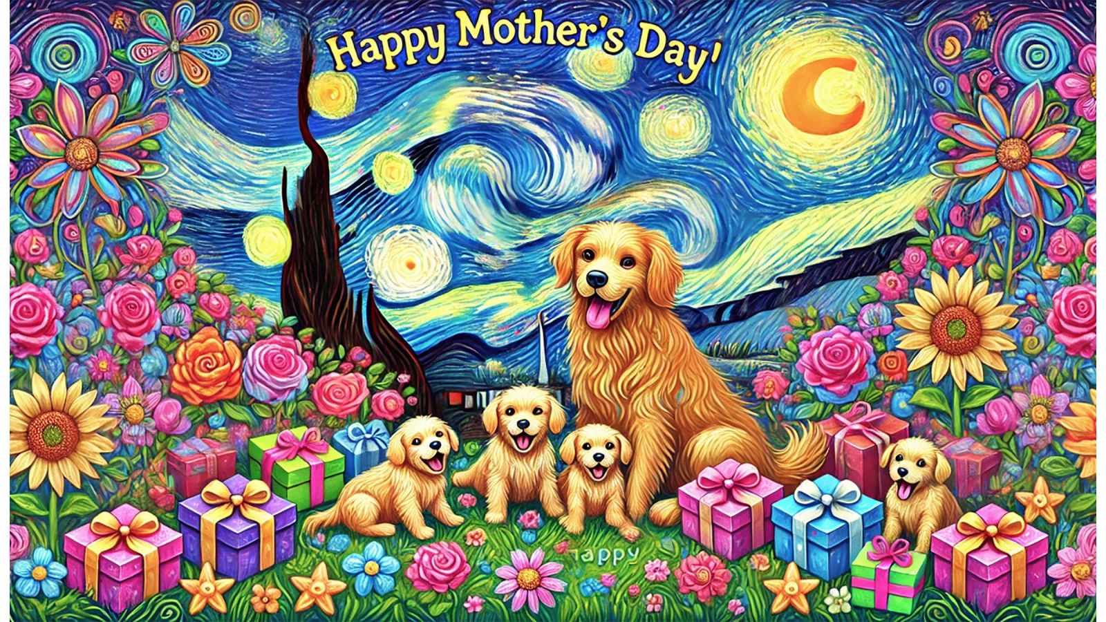 Happy Mother´s Day Puppy Edition Leinwand von Vintage Van Gogh