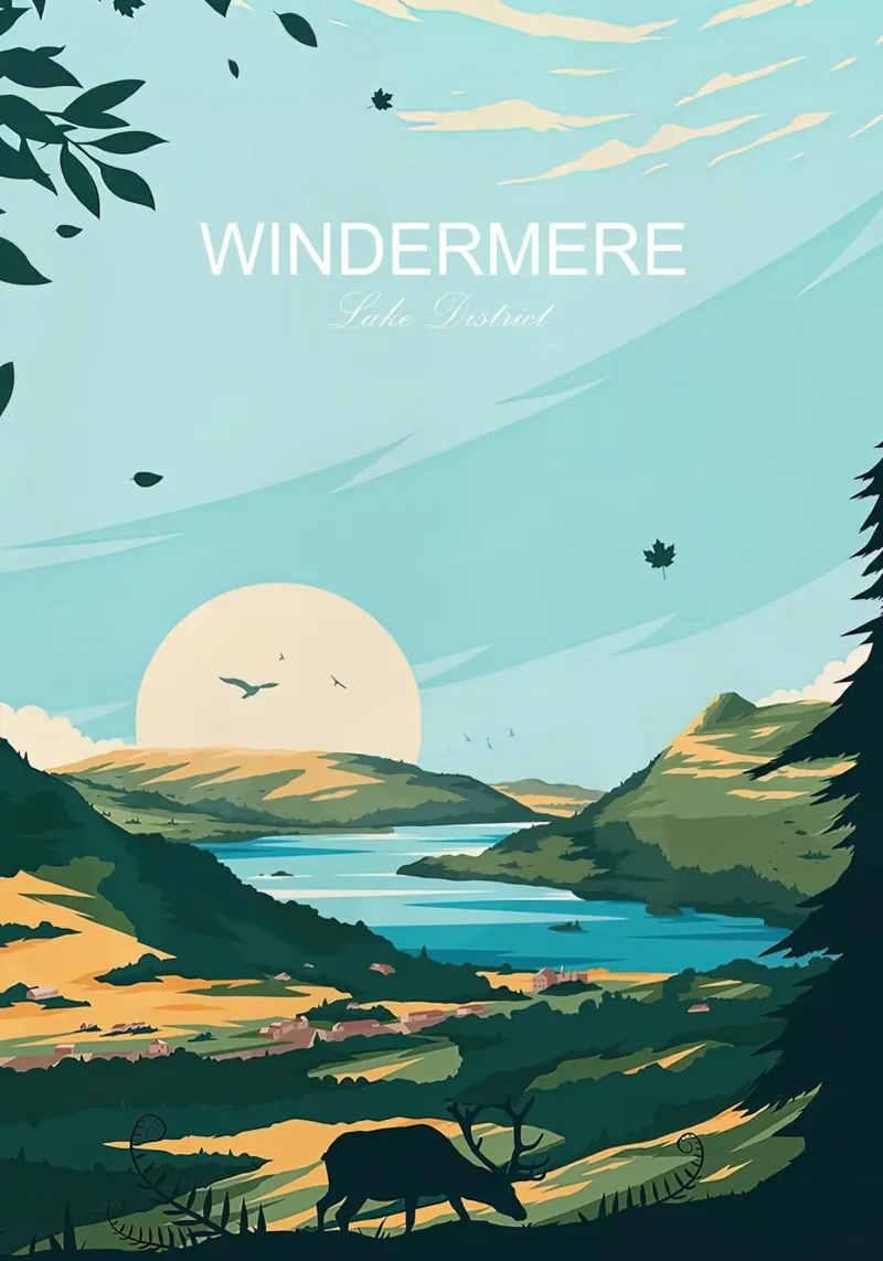 Windermere impresión de viaje tradicional - Distrito de los Lagos metacrilato de Liliestudio
