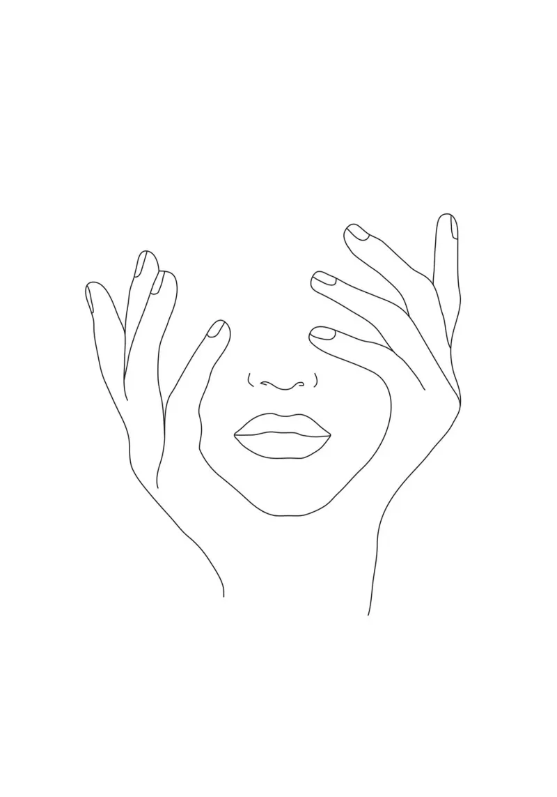 Minimal Line Art Woman with Hands on Face pellicola backlit da Nadjaa
