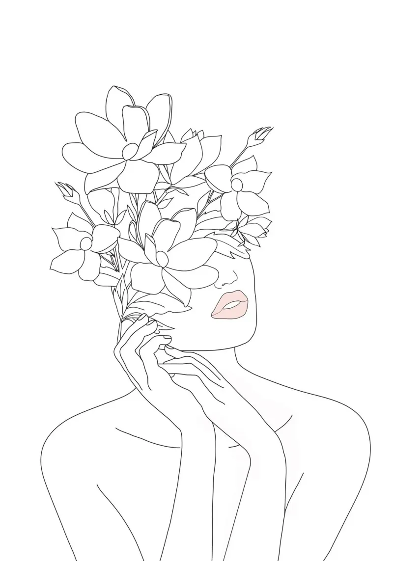 Minimal Line Art Woman with Magnolia pellicola backlit da Nadjaa