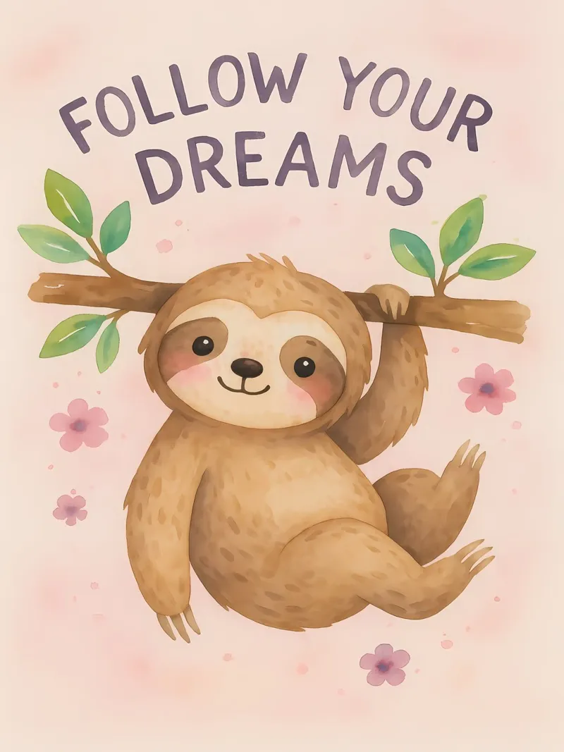 Cute Sloth "Follow Your Dreams" Art canvas by flufftee