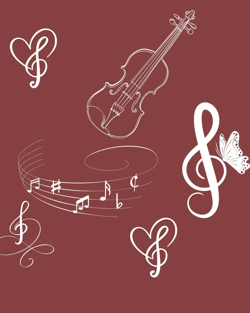 Design musicale con cuore, violino e farfalla - Bordeaux pellicola backlit da StrindesignStudio
