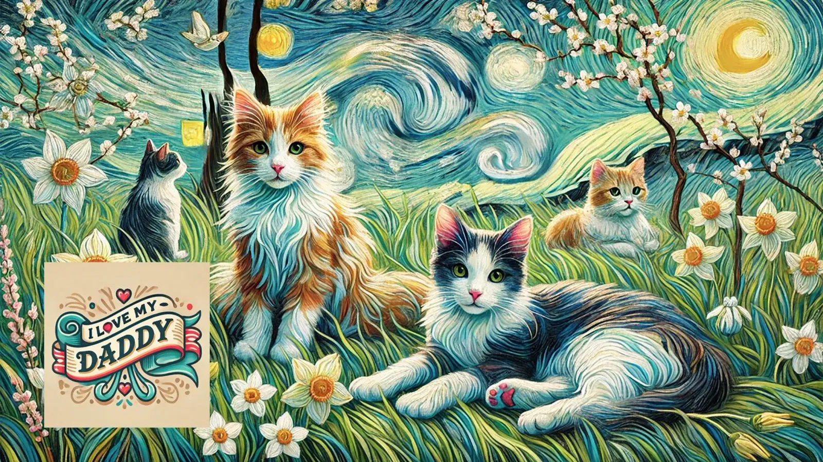 I LOVE MY DADDY IN SPRING, Kittycat Edition pellicola backlit da Vintage Van Gogh