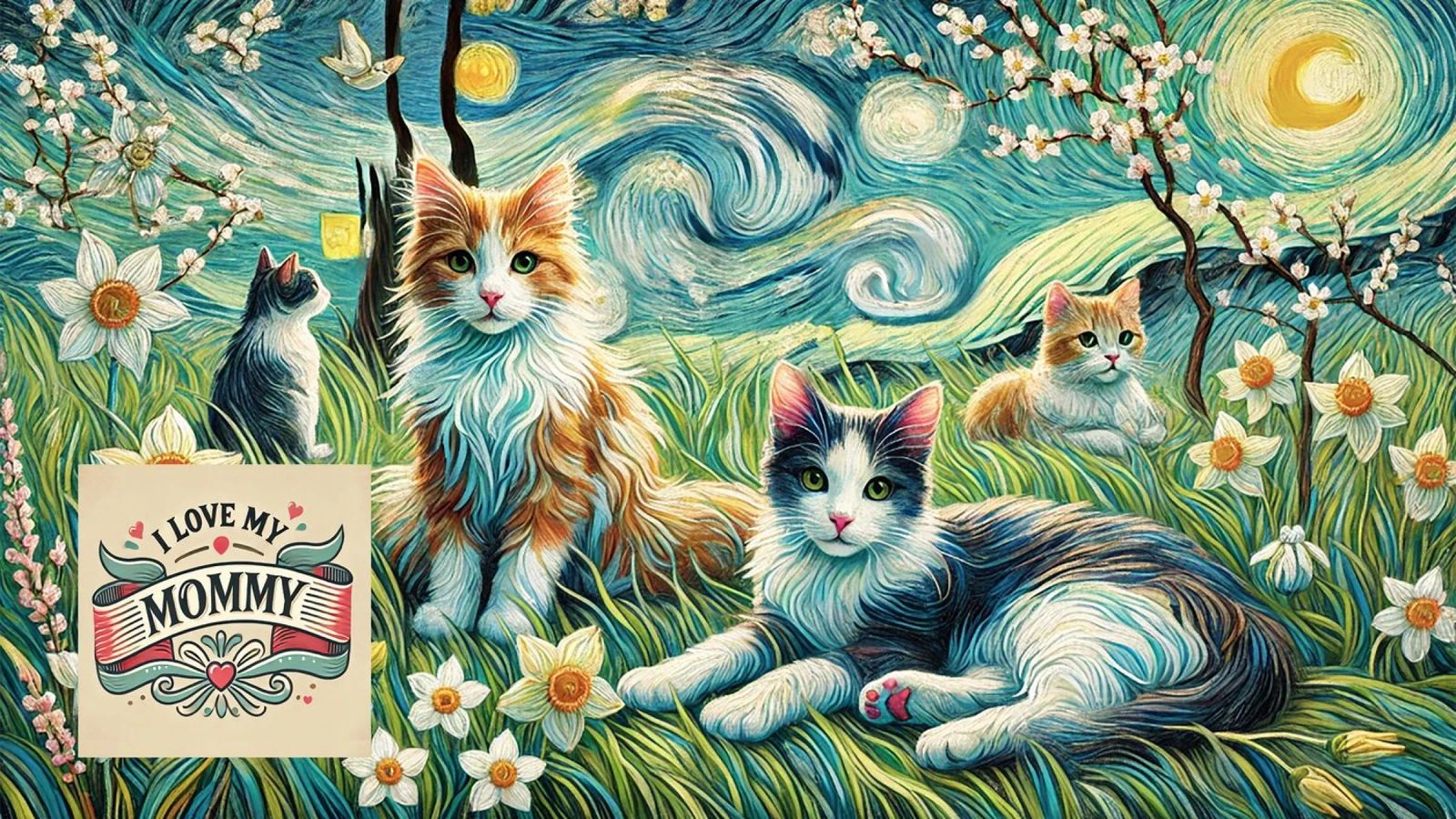 I LOVE MY MOMMY IN SPRING, Kittycat Edition pellicola backlit da Vintage Van Gogh