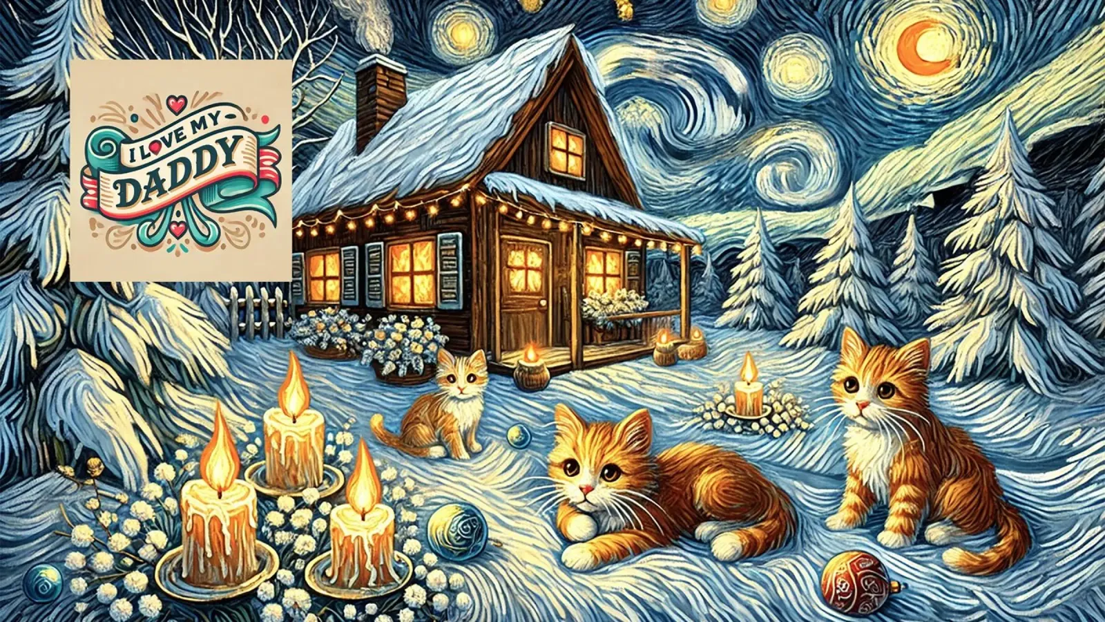 I LOVE MY DADDY IN WINTER, Kittycat Edition pellicola backlit da Vintage Van Gogh