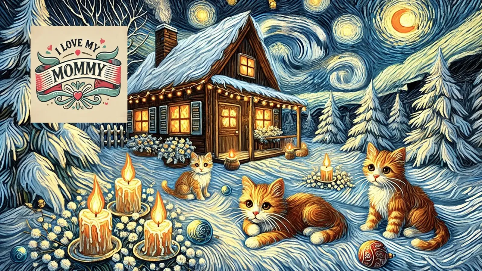 I LOVE MY MOMMY IN WINTER, Kittycat Edition carta hahnemühle da Vintage Van Gogh