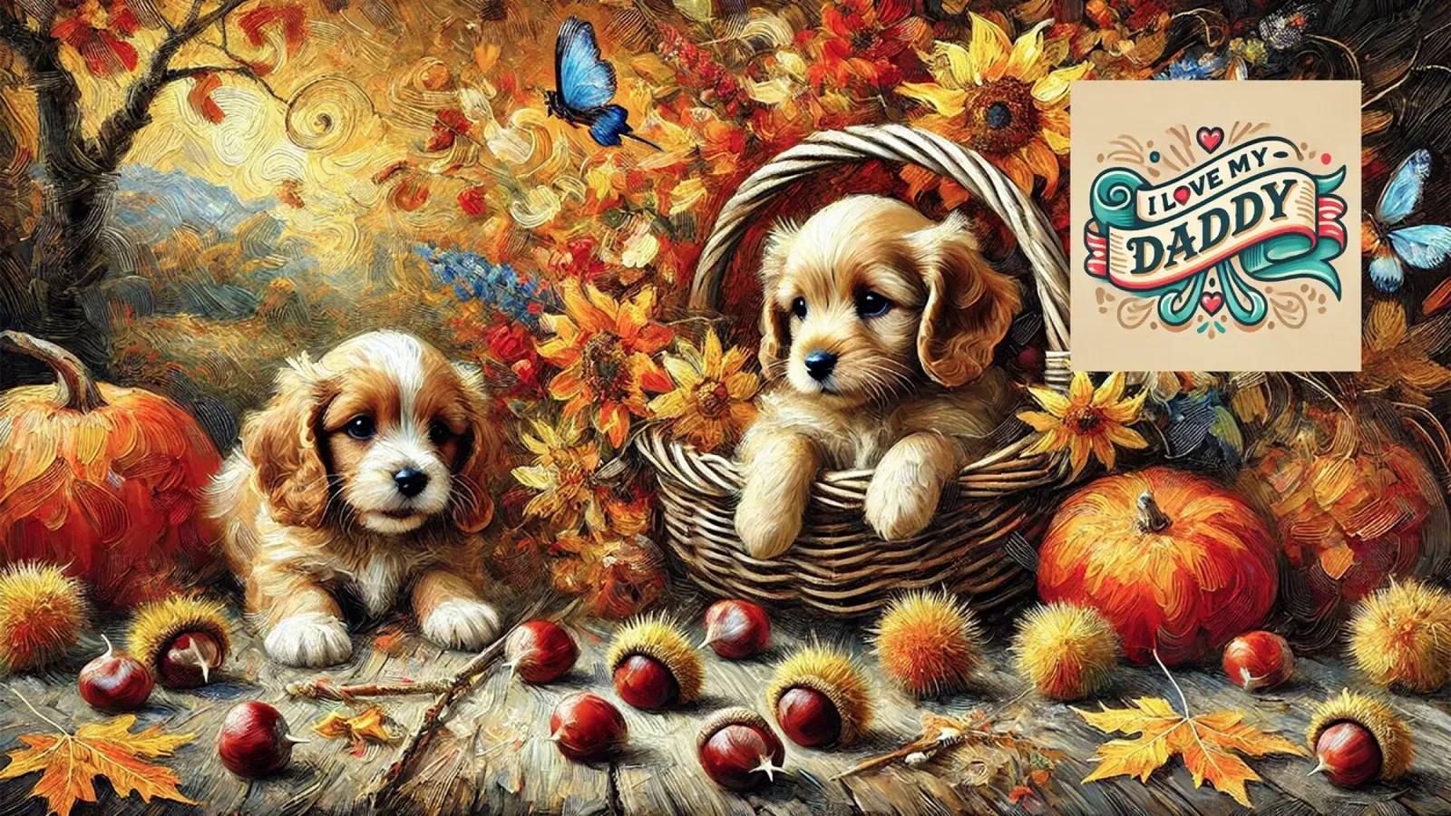 I LOVE MY DADDY IN AUTUMN, Puppy Dog Edition pellicola backlit da Vintage Van Gogh