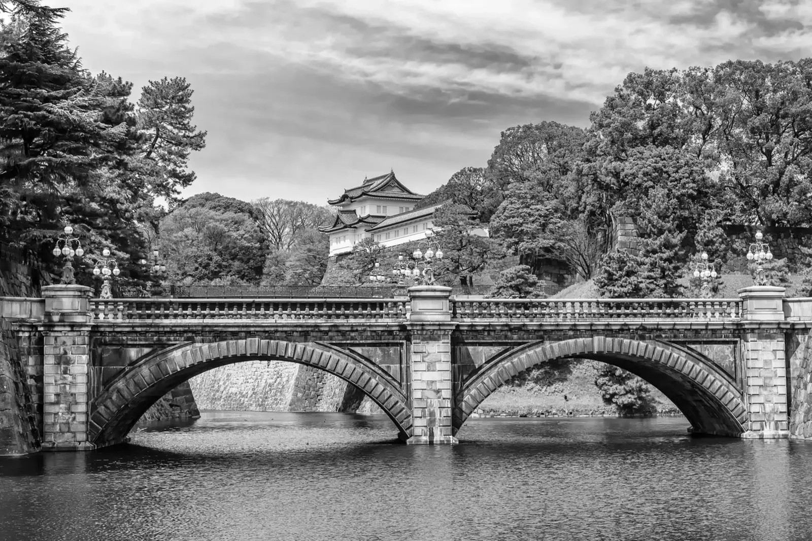 Seimon Ishibashi and Nijubashi with Imperial Palace | monochrome canvas with Floater frame by Melanie Viola