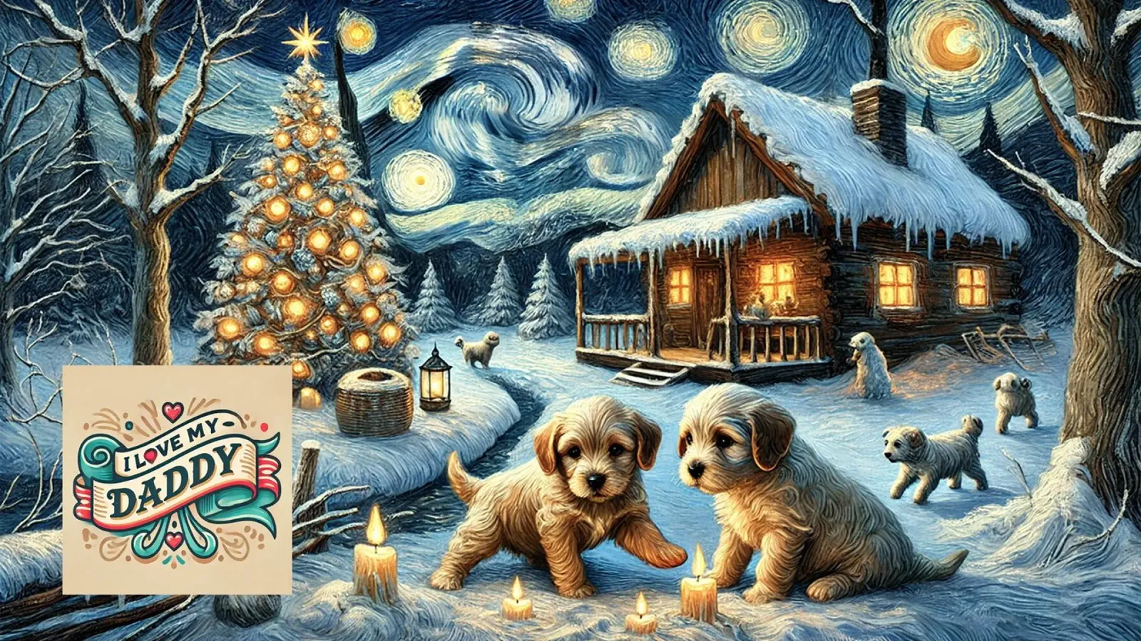 I LOVE MY DADDY IN WINTER, Puppy Dog Edition pellicola backlit da Vintage Van Gogh