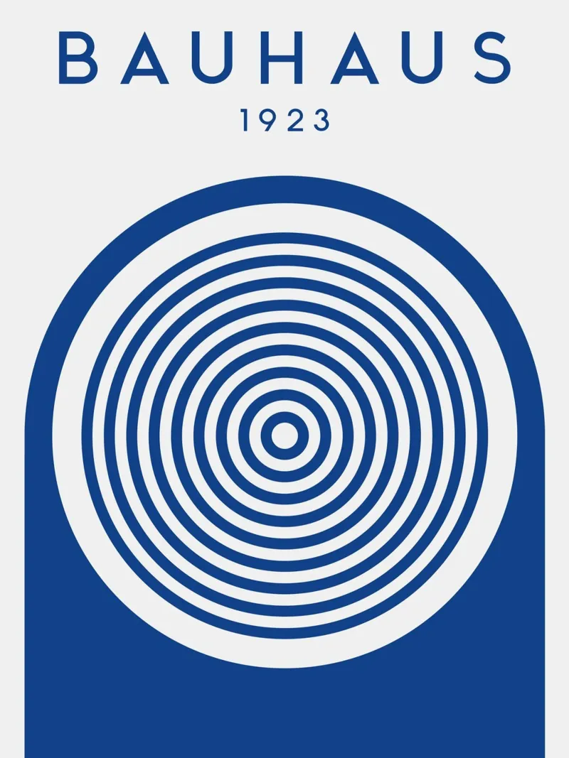 Bauhaus 1923 Kreise Poster Blau Grafik Poster mit Kunststoffrahmen von Studio Vibe