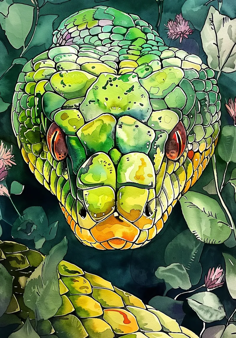 Serpente verde poster con telaio in plastica da Justyna Jaszke JBJart