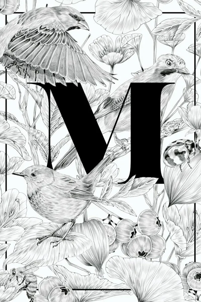 Floral Alphabet M poster avec cadre en plastique de Faunesque