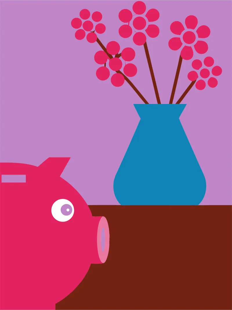 Risparmio e vaso di fiori poster con telaio in legno da LOOK DIFFERENT