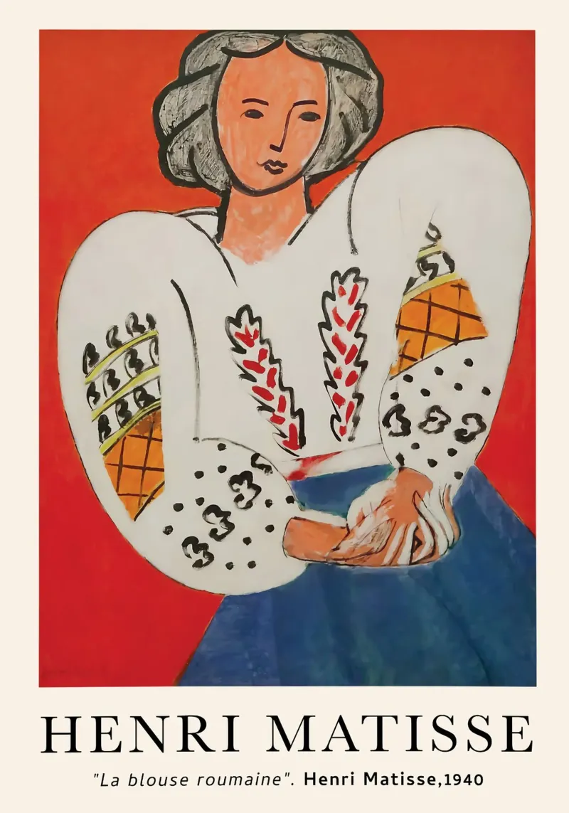 Donna con sfondo arancione poster con telaio in legno da Vonda Shop