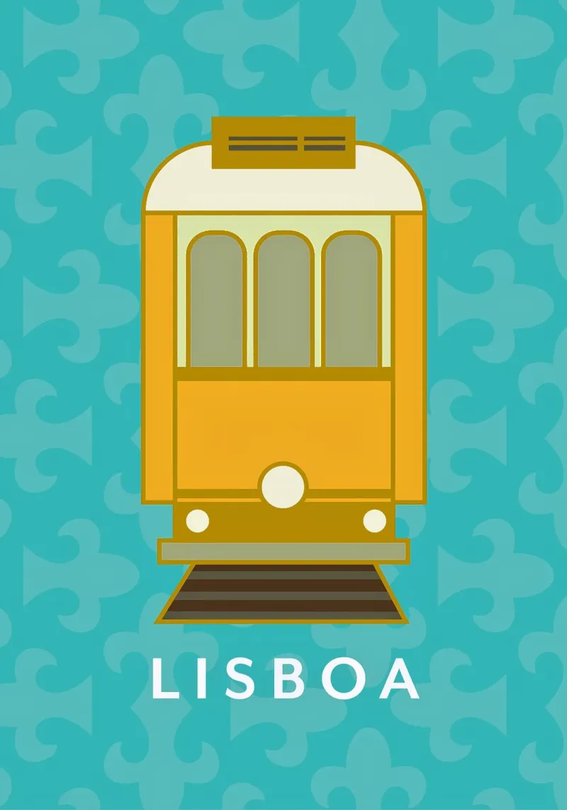 Tram di Lisbona poster con telaio in legno da Ana Paniagua Design