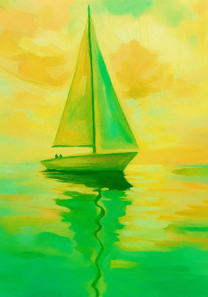 zeilboot abstracte tekening ilustratie poster met houten frame van danine
