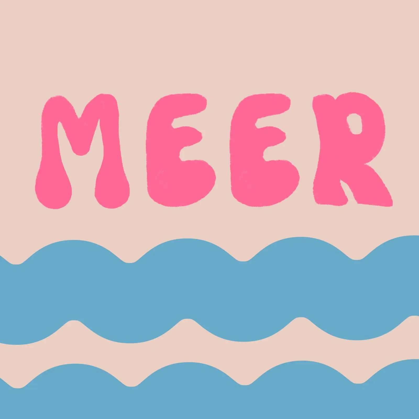 MEER retro lettering pink on blue waves poster with plastic frame by Alisa Knöß