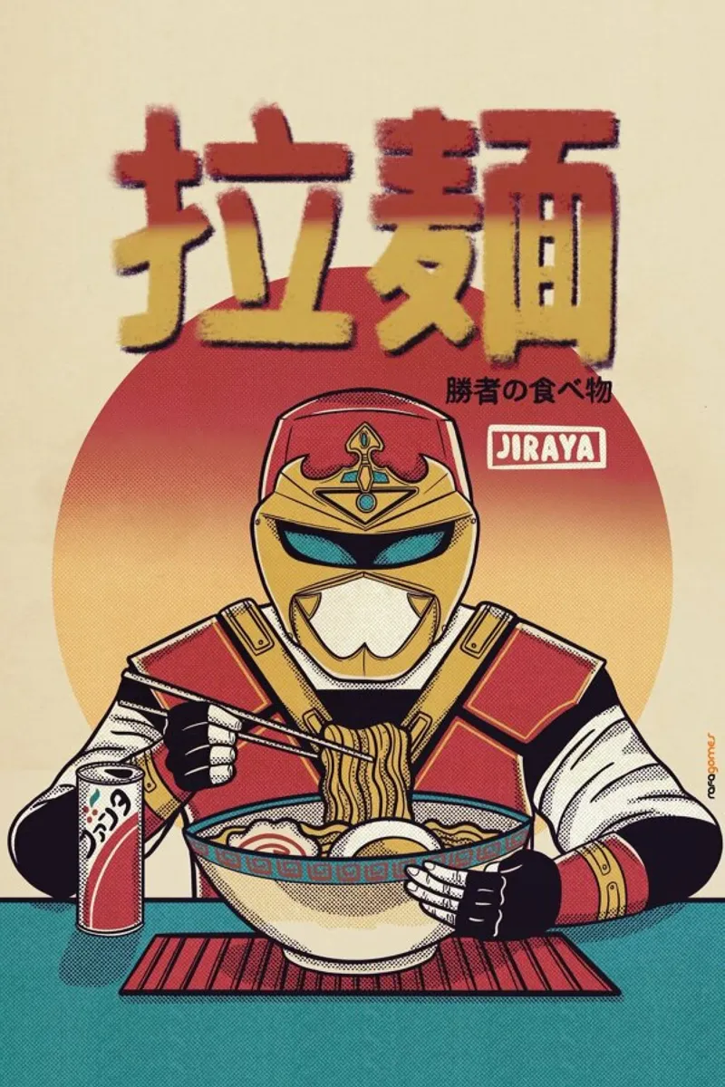Jiraya Eating Ramen poster con telaio in plastica da Rafa Gomes