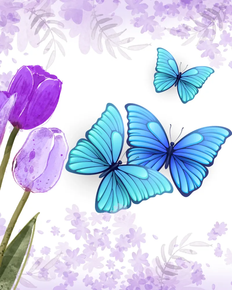 Tulipes violettes & papillons bleus - Design floral plexiglas de StrindesignStudio