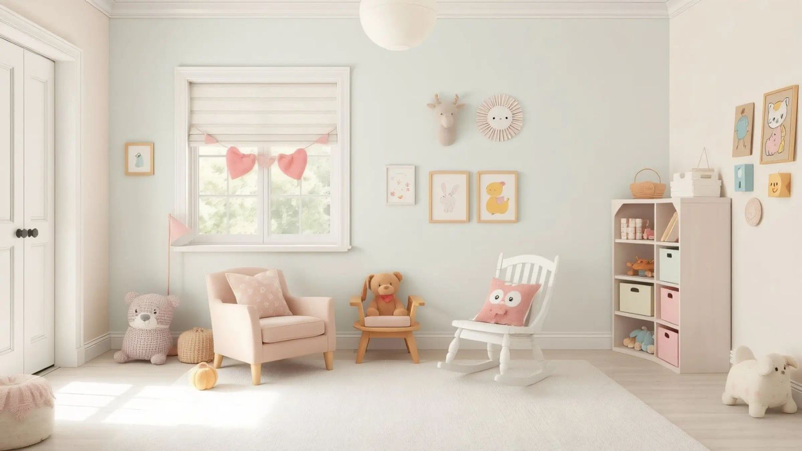 Bright and cozy children's room with playful decor and soft poster by DesignDoodle