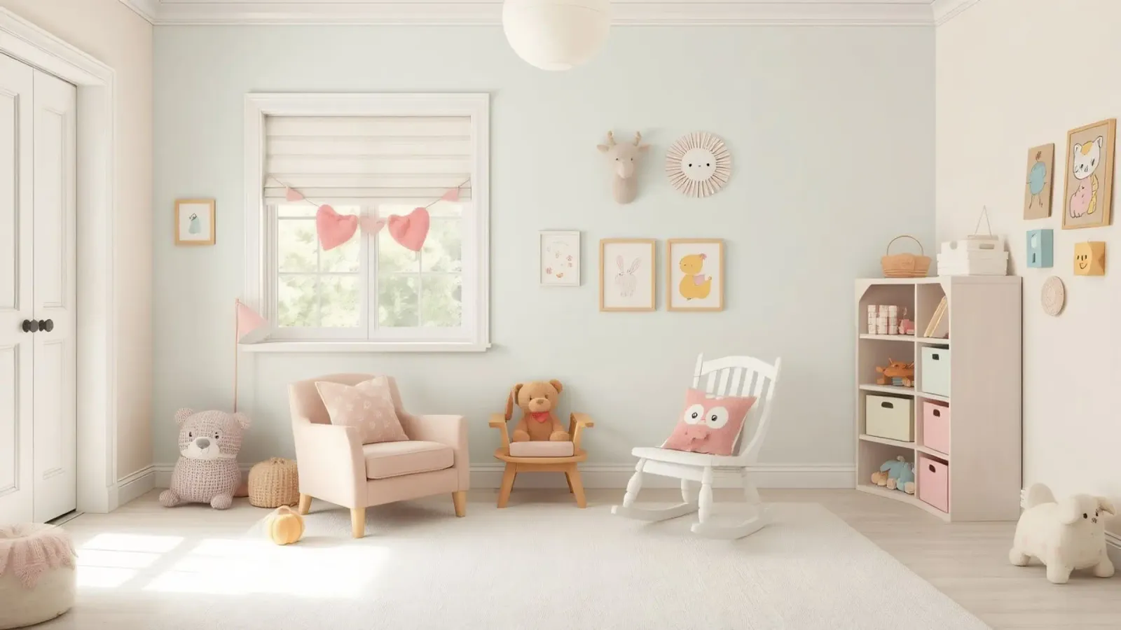 Lichte en gezellige kinderkamer met speelse inrichting en zachte canvas van DesignDoodle