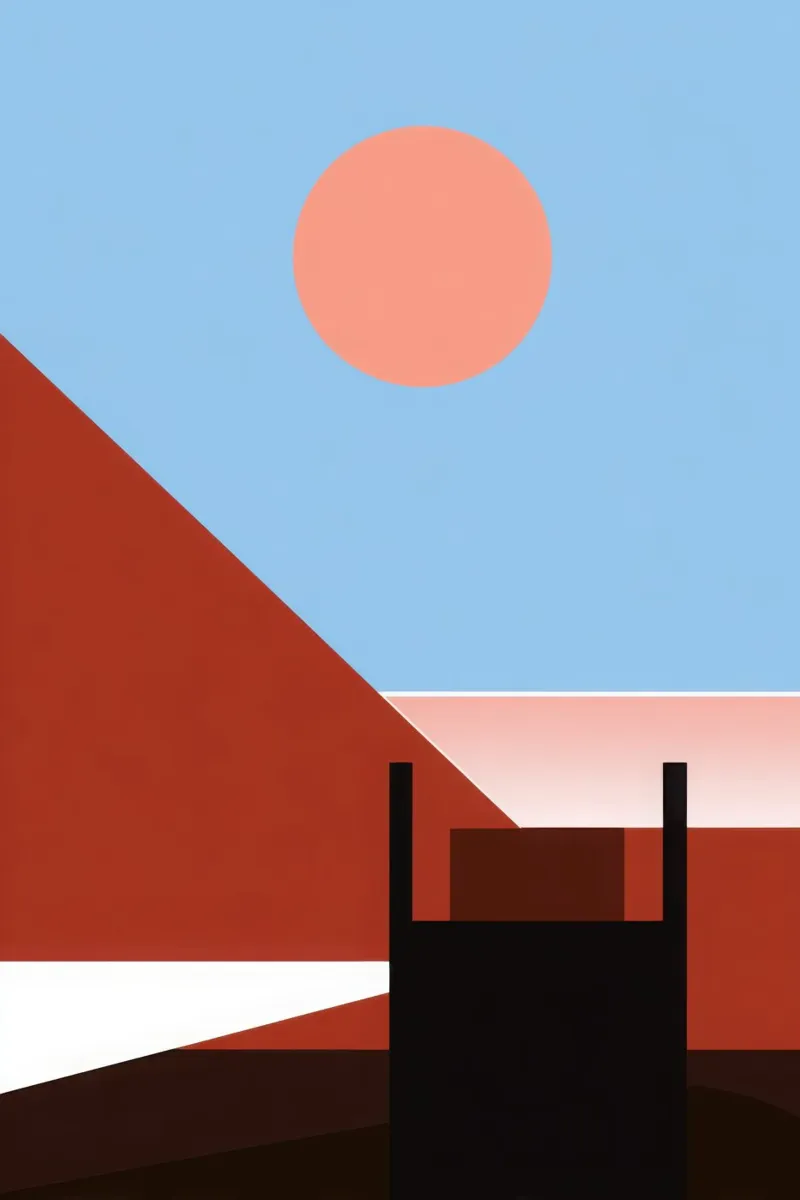 Svalbard - Sole rosso su un'architettura astratta carta hahnemühle da Affiches Minimalistes