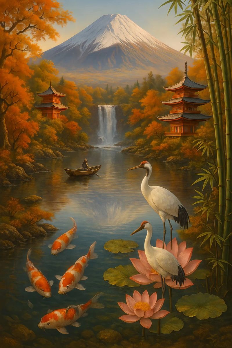 Fuji Mountain Auntum Japanese poster de JEFF CREATIVE ART