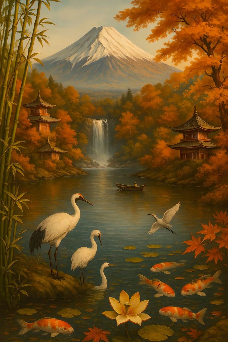 Fuji Mountain Auntum Japanese poster de JEFF CREATIVE ART