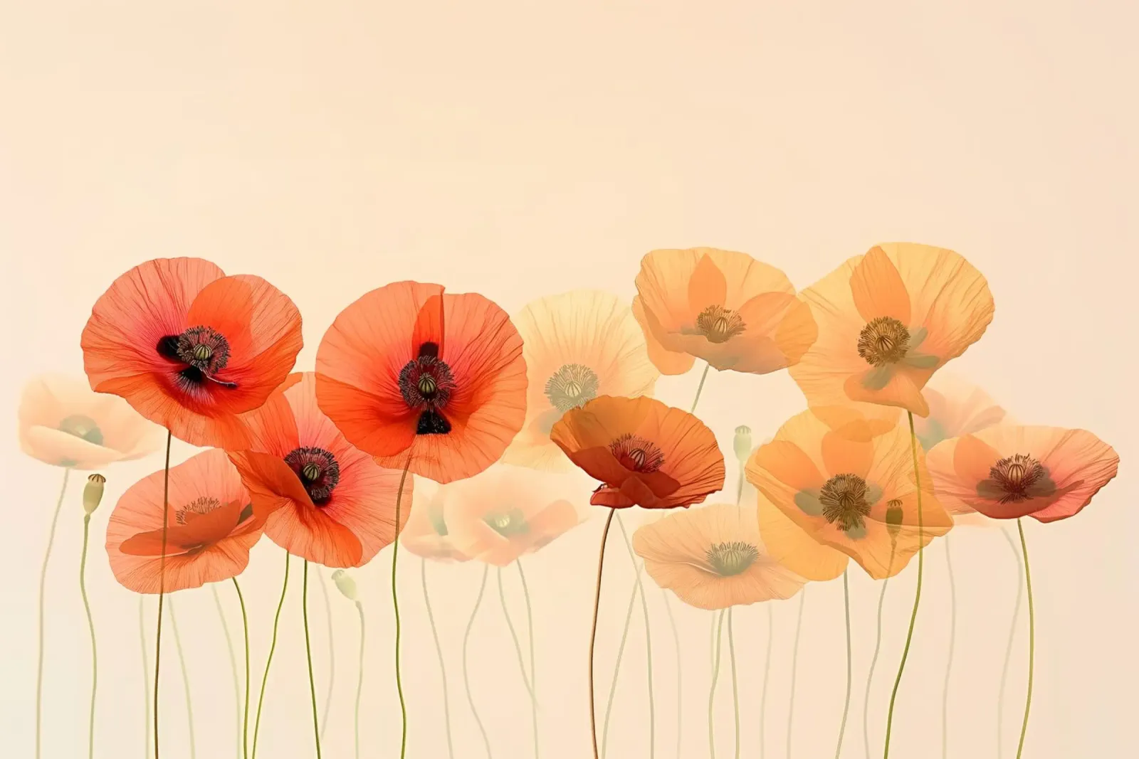 Poppies on soft background canvas with Floater frame by Imagine