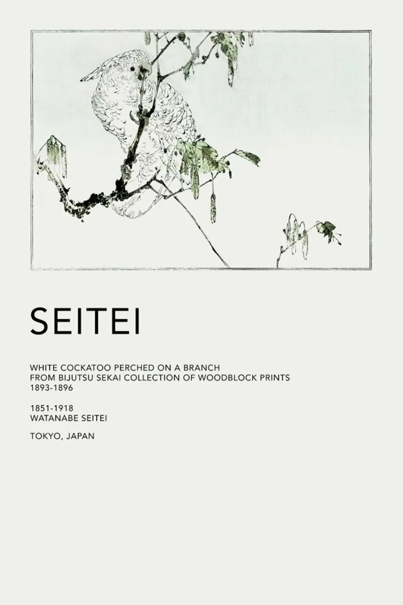 Seitei - White Cockatoo Perched on a Branch pellicola backlit da Vintage by JUNIQE