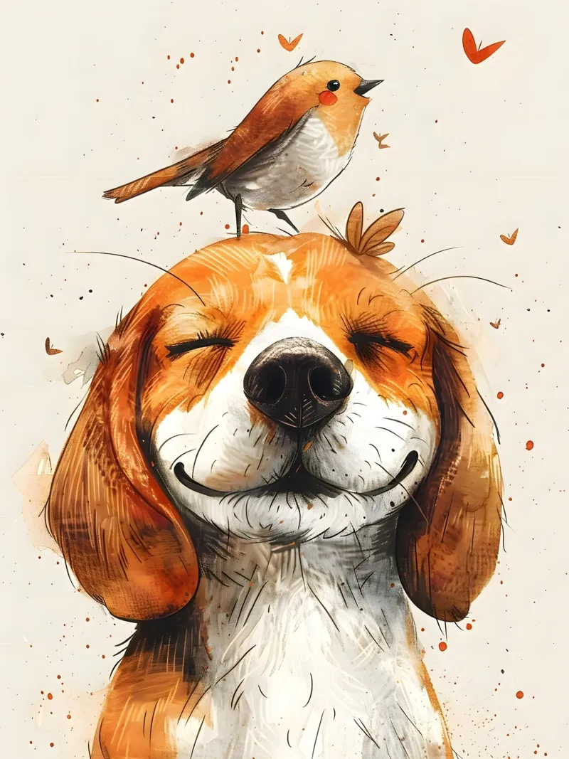 Beagle mit Vogel pellicola backlit da WILD ART