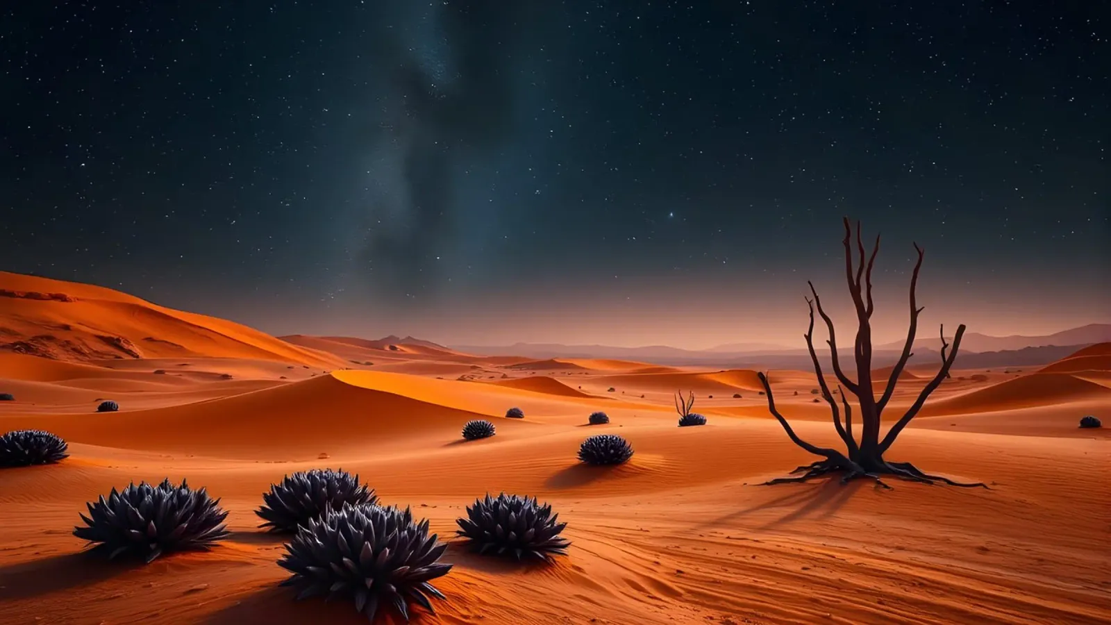 Deserto con dune arancioni e piante viola carta hahnemühle da Wild Beauty