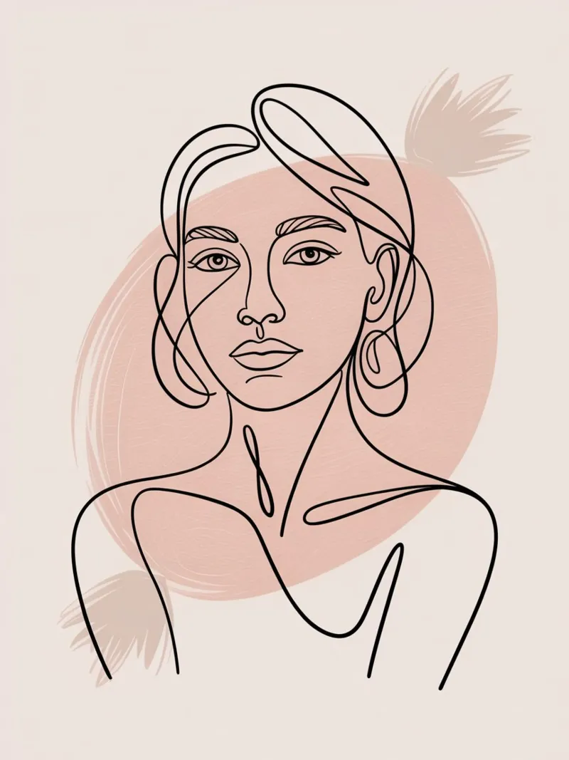 Ritratto astratto di donna - Una linea disegnata a mano Arte minimale alluminio dibond da logic