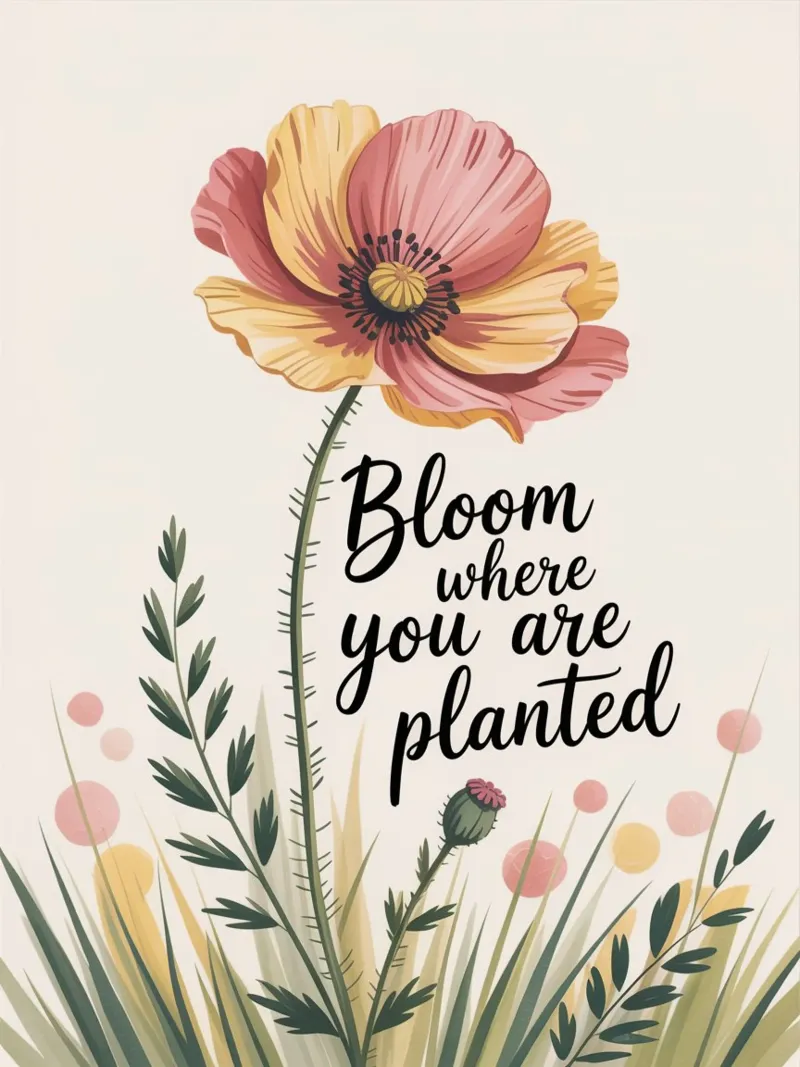 Bloom Where You Are Planted - Disegno floreale motivazionale a mano pellicola backlit da logic